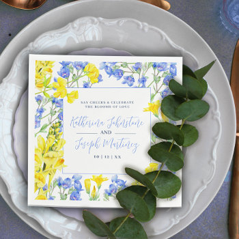 Wildflower Yellow Blue Watercolor Botanic Wedding Napkins by mylittleedenweddings at Zazzle