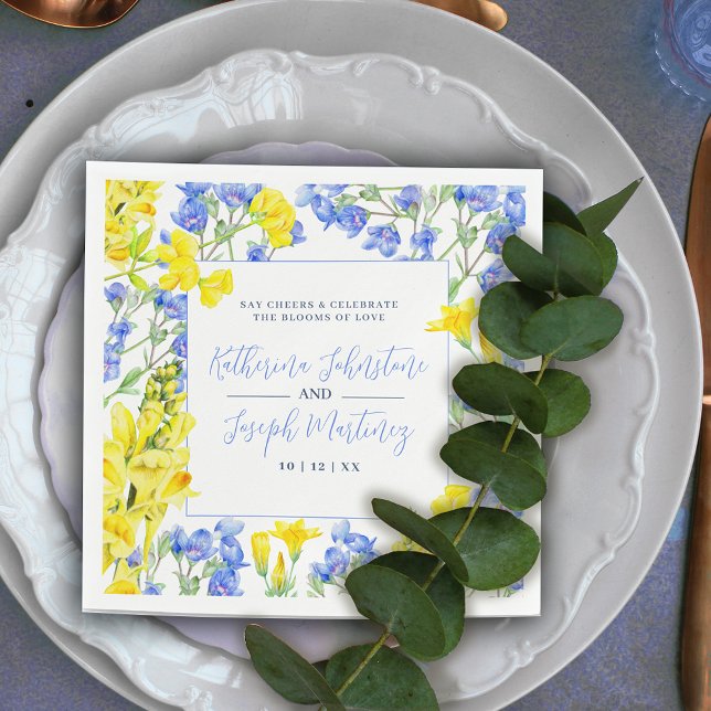 Wildflower yellow blue watercolor botanic wedding napkins (Creator Uploaded)
