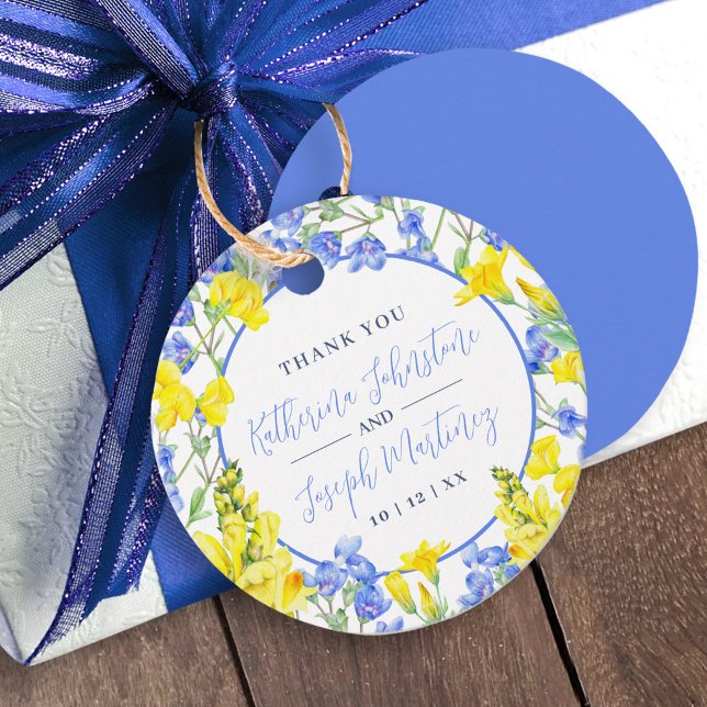 Wildflower yellow blue watercolor botanica wedding favor tags (Creator Uploaded)