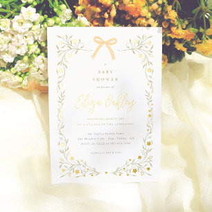 Wildflower & Yellow Bow Elegant Garden Baby Shower Foil Invitation
