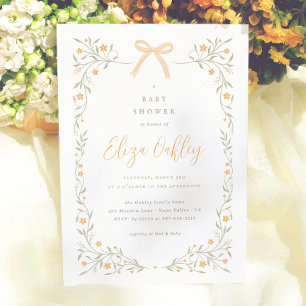 Wildflower & Yellow Bow Elegant Garden Baby Shower Invitation