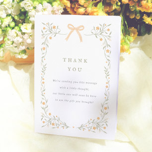 Wildflower & Yellow Bow Elegant Garden Baby Shower Thank You Card