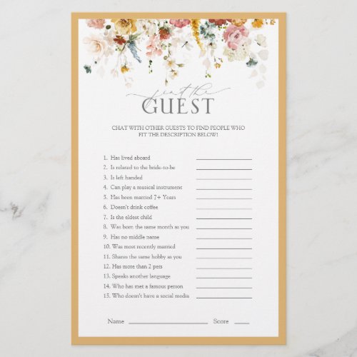 Wildflower Yellow Elegant Bridal Shower Game