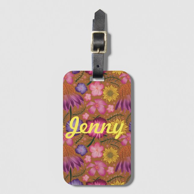 Wildflower Yellow Floral Personalized Luggage Tag (Front Vertical)