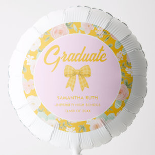 Wildflower Yellow Gingham Bow Graduation Party Balloon