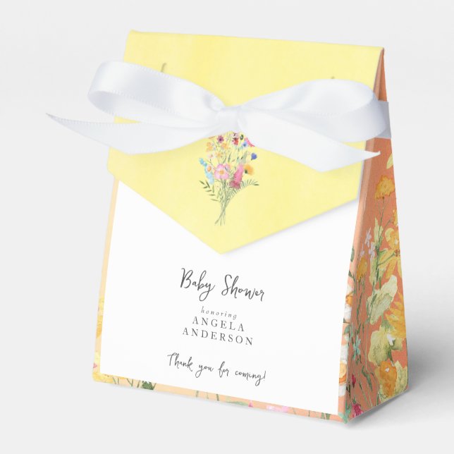 Wildflower Yellow & Pink Baby Shower Thank You Favor Boxes (Front Side)