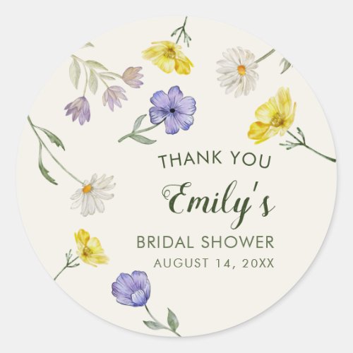 Wildflower Yellow Purple Floral Bridal Shower Classic Round Sticker