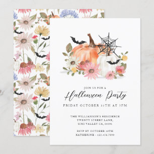 Wildflower Yellow & White Pumpkin Halloween Party Invitation