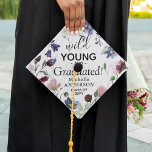 Wildflower 'Young, Wild & Graduated' Graduate  Graduation Cap Topper<br><div class="desc">a modern girly graduation cap topper featuring a white background with wildflowers & botanical greenery,  the quote 'Wild,  Young and Graduated' Simply personalize the template by adding name and class year.</div>