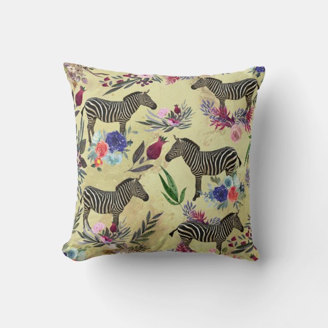 Wildflower Zebra Throw Pillow (Front)