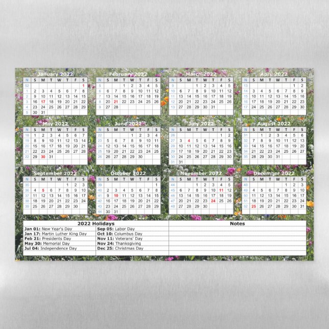 Wildflowers 2022 Calendar Magnetic Dry Erase Sheet (Horizontal)