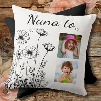 Wildflowers  2 Photo Collage Grandchildren Nana Throw Pillow
