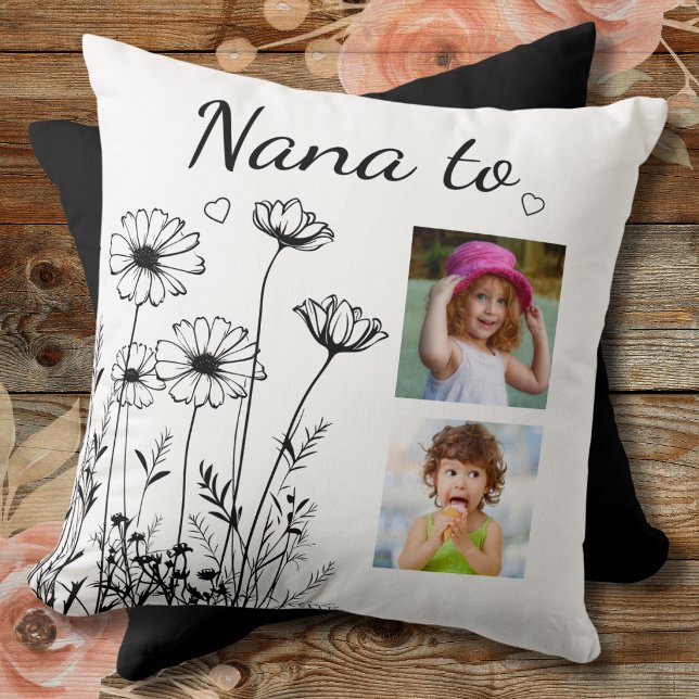 Wildflowers  2 Photo Collage Grandchildren Nana Throw Pillow (Creator Uploaded)