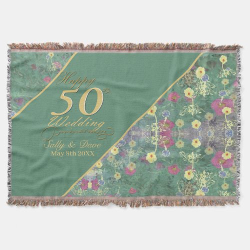 Wildflowers 50th Wedding Anniversary Throw Blanket