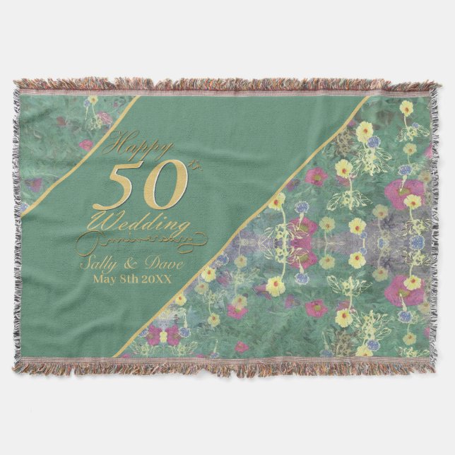 Wildflowers 50th Wedding Anniversary Throw Blanket (Front)