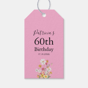 Wildflowers 60th Birthday Pink Gift Tags