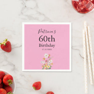 Wildflowers 60th Birthday Pink Party Napkins