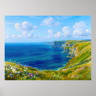 "Wildflowers Above the Sea" – A Welsh Seascape Poster