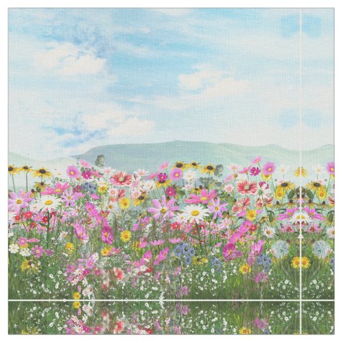 Wildflowers against a Blue Sky Fabric