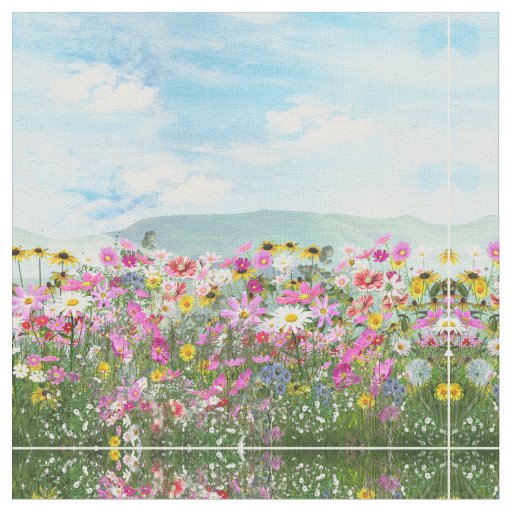 Wildflowers against a Blue Sky Fabric