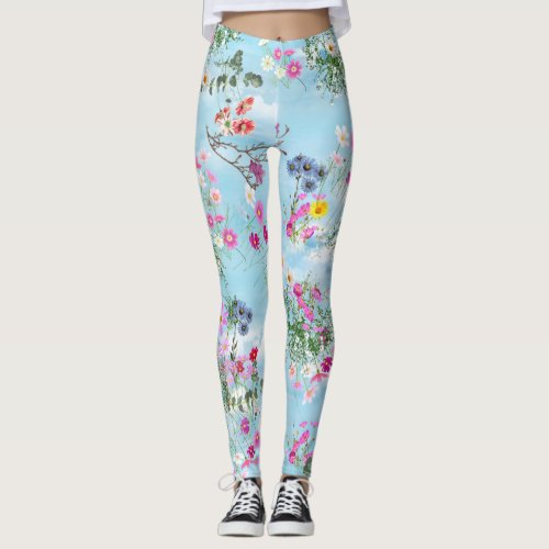 Wildflowers against a  Blue Sky Leggings