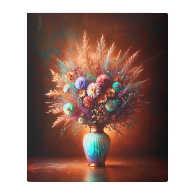Wildflowers Against Aged-Copper Metal Print (Front)
