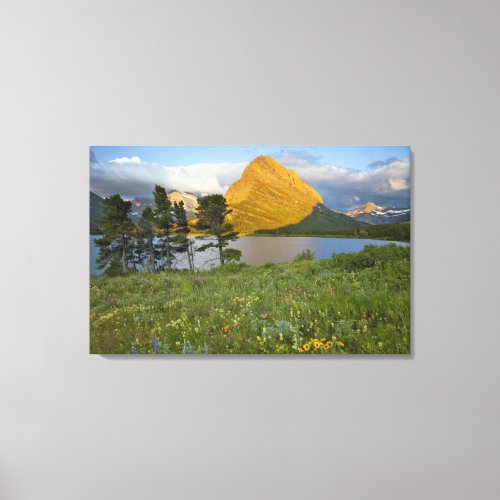 Wildflowers along Swiftcurrent Lake in the Many Canvas Print