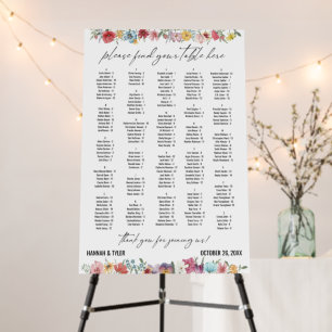 Wildflowers Alphabetical Seating Chart 170 Names Foam Board