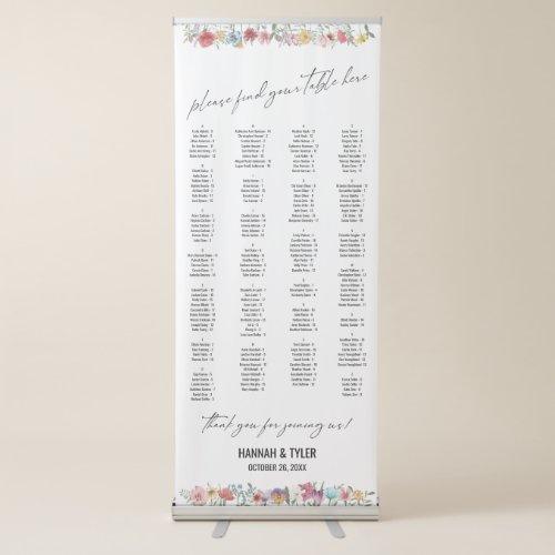 Wildflowers Alphabetical Seating Chart 170 Names Retractable Banner