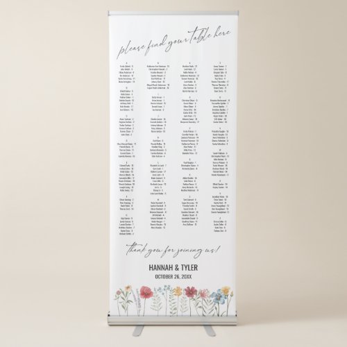 Wildflowers Alphabetical Seating Chart 170 Names Retractable Banner