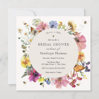 Wildflowers and Bee MidSummer Floral Bridal Shower Invitation