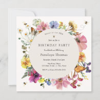 Wildflowers and Bees Little Honey Birthday Invitation