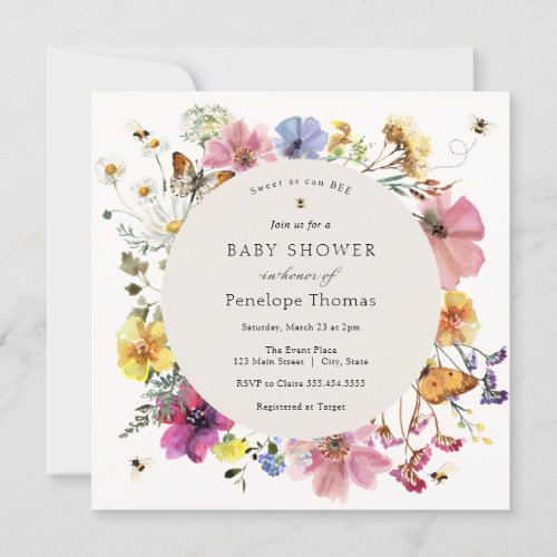 Wildflowers and Bees MidSummer Floral Baby Shower Invitation