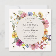 Wildflowers and Bees MidSummer Floral Baby Shower Invitation