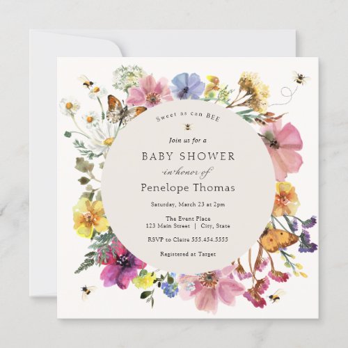 Wildflowers and Bees MidSummer Floral Baby Shower Invitation