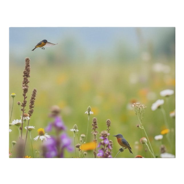 Wildflowers and Birds in the Country  Faux Canvas Print (Front)
