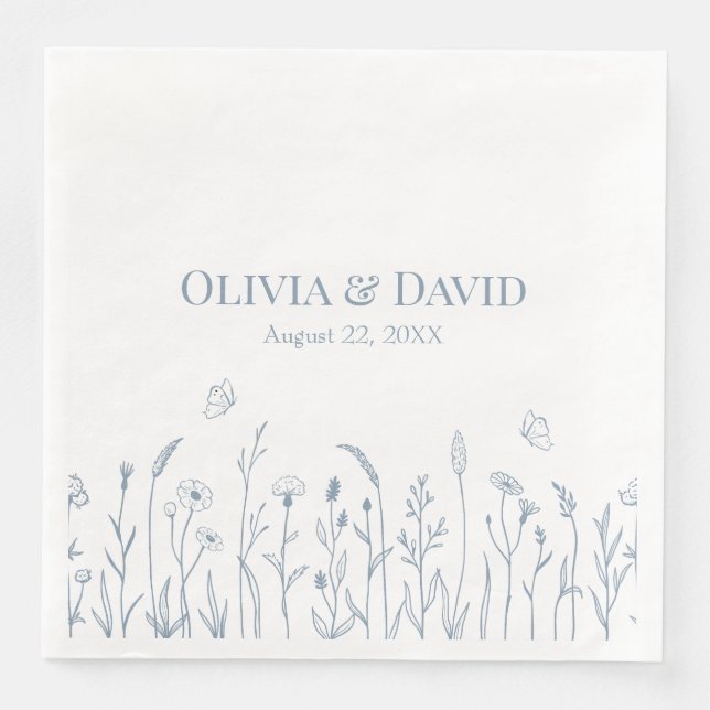 Wildflowers and Butterfiles Wedding Napkins (Front)