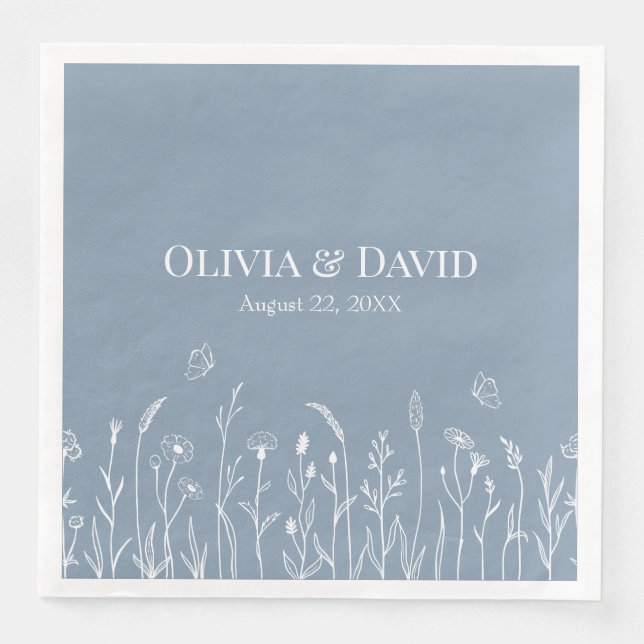 Wildflowers and Butterfiles Wedding Napkins (Front)