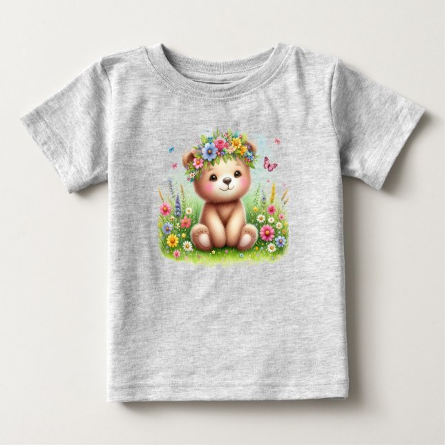 Wildflowers and Butterflies Beary Cute  Baby T-Shirt (Front)