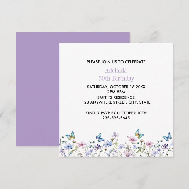 Wildflowers and Butterflies Birthday  Invitation (Front/Back)