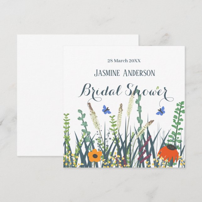 Wildflowers and butterflies bridal shower   classi save the date (Front/Back)