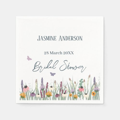 Wildflowers and butterflies bridal shower favor   napkins
