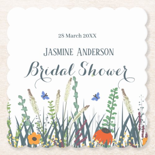 Wildflowers and butterflies bridal shower     paper coaster