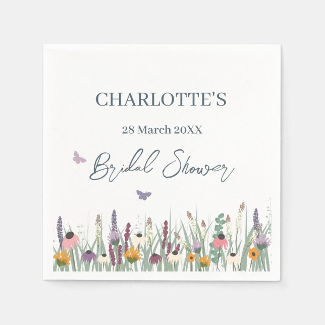 Wildflowers and Butterflies Bridal Shower Party  Napkins (Front)