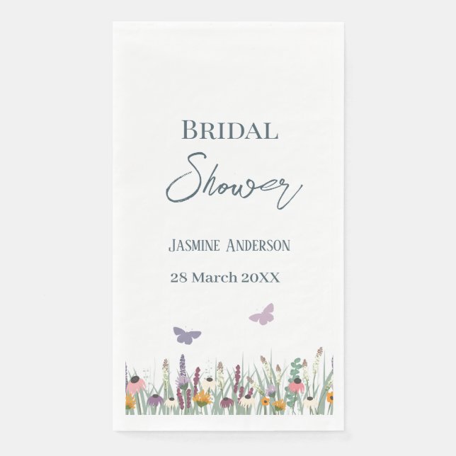Wildflowers and Butterflies Bridal Shower Party Paper Guest Towels (Front)