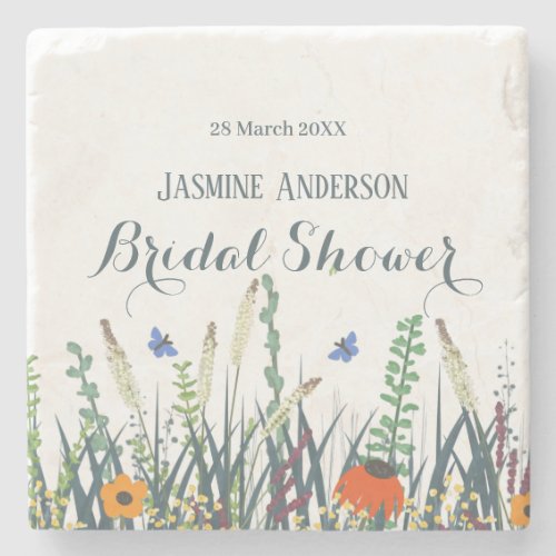 Wildflowers and butterflies bridal shower       stone coaster