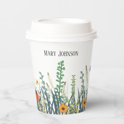 Wildflowers and butterflies custom name paper cups