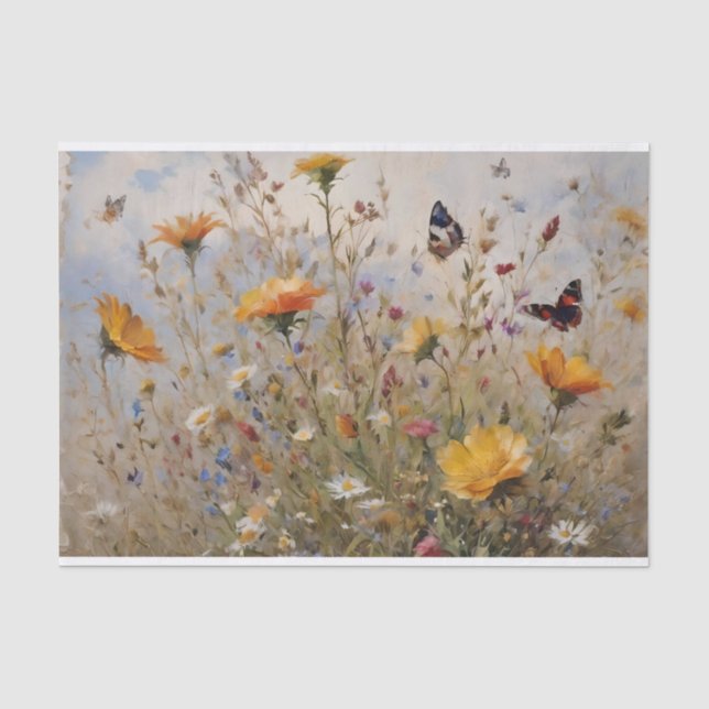 Wildflowers and Butterflies Decoupage Tissue Paper (Front)