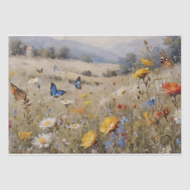 Wildflowers and Butterflies Decoupage Tissue Paper (Front)