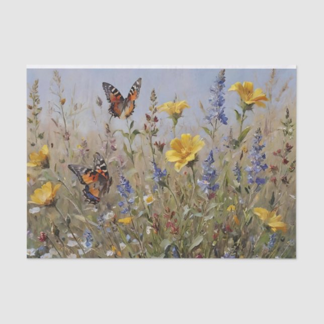 Wildflowers and Butterflies Decoupage Tissue Paper (Front)